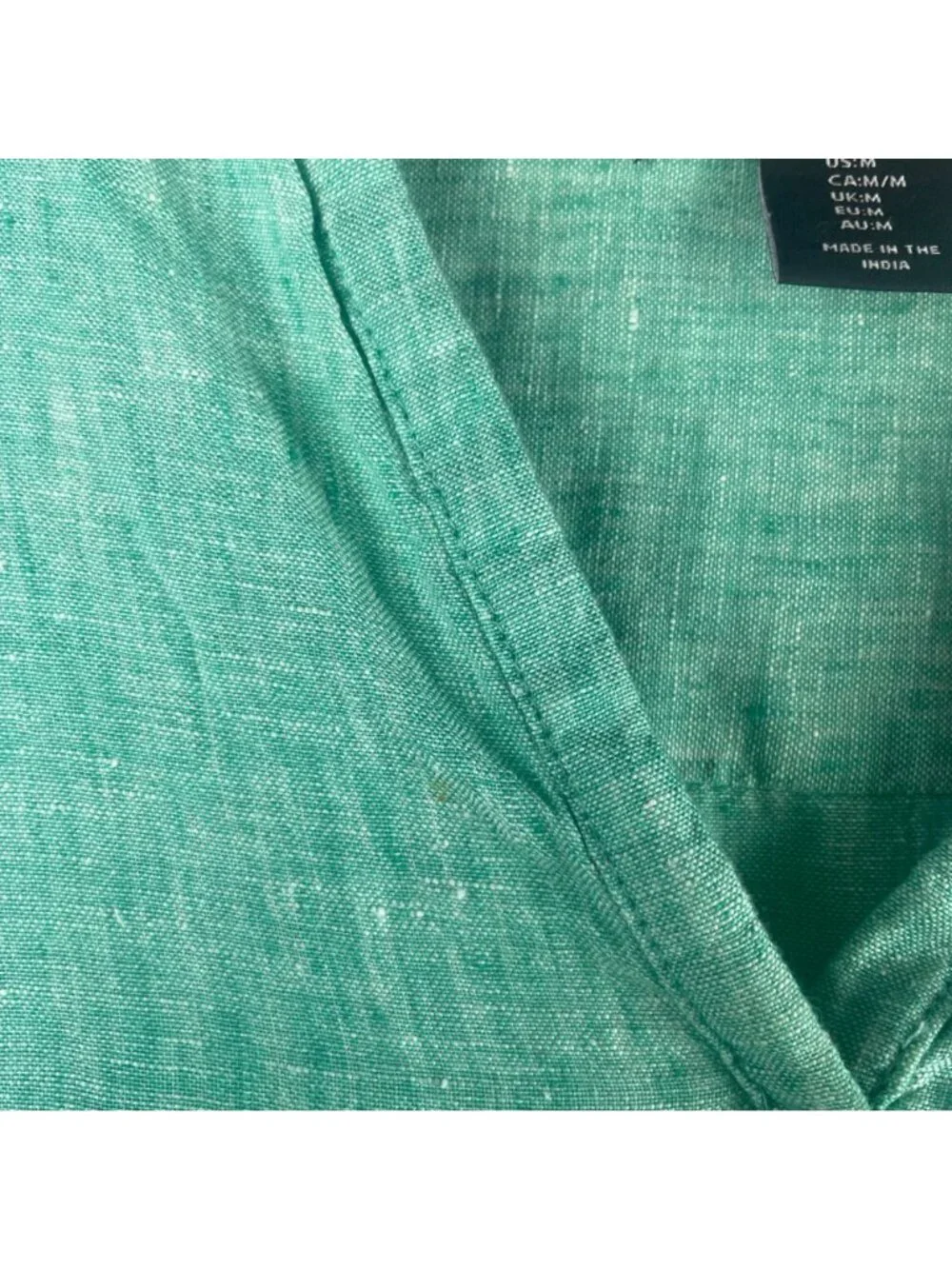 Tahari 100% Linen 3/4 Sleeve Tunic Top With Side Buttons Size Medium Teal Green - Picture 5 of 10